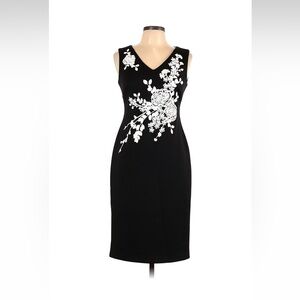 NWOT Calvin Klein Black and White Embellished Floral Sheath Dress